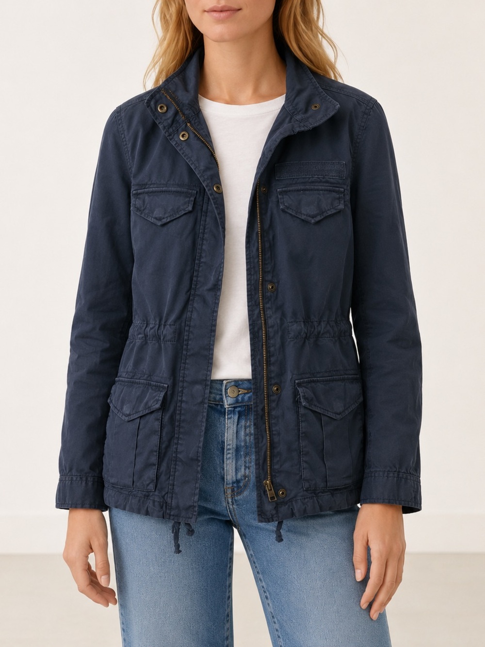 Hinge Navy Blue Cotton Stretch Utility Field Jacket – Size XS